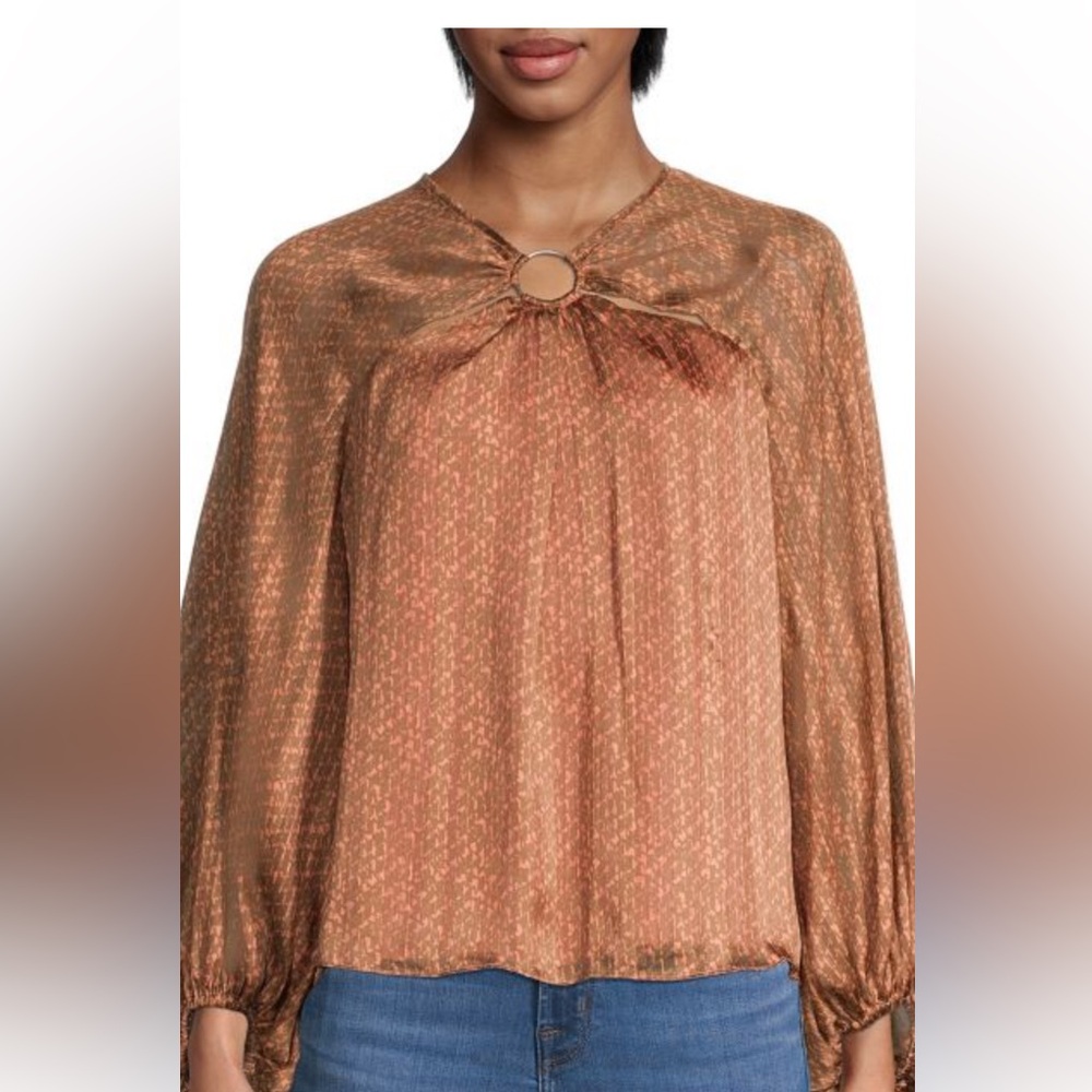 Bailey 44 Rosemary Patterned Cut Out Blouse in Orange/Brown Size XS